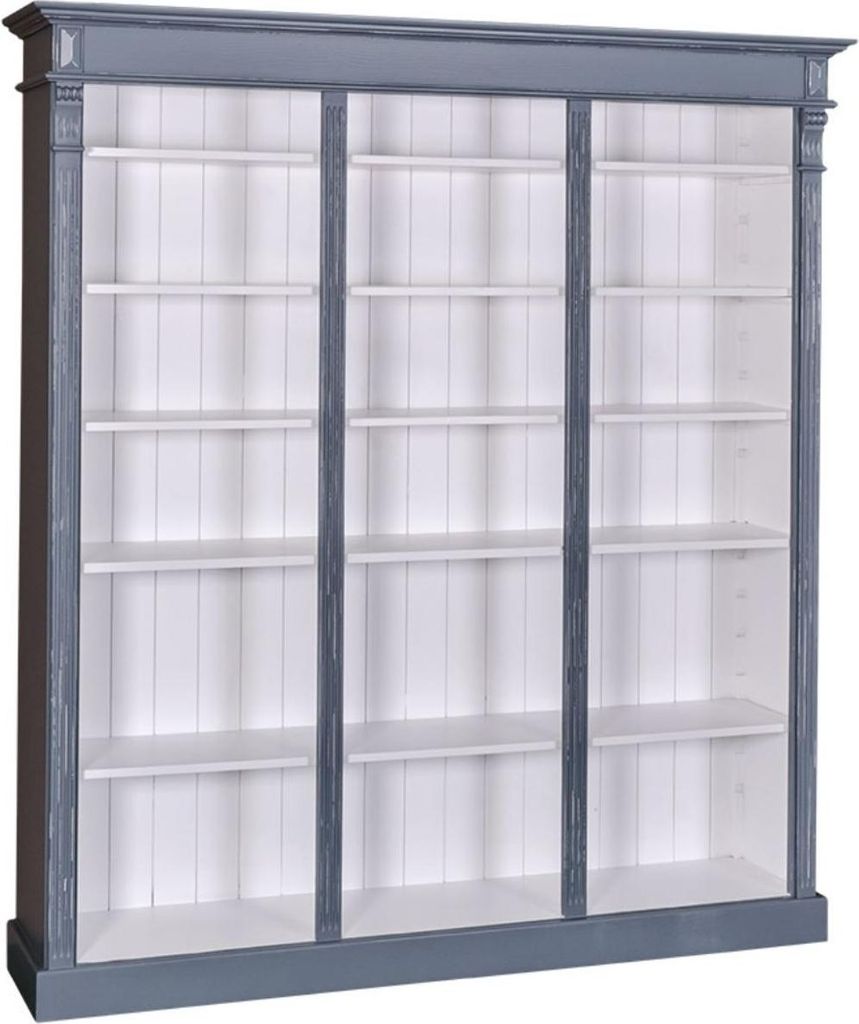 Casa Padrino Landhausstil Bücherschrank Antik Blau / Weiß 180 x 39 x H. 197 cm - Massivholz Schrank - Regalschrank - Wohnzimmerschrank - Landhaus...