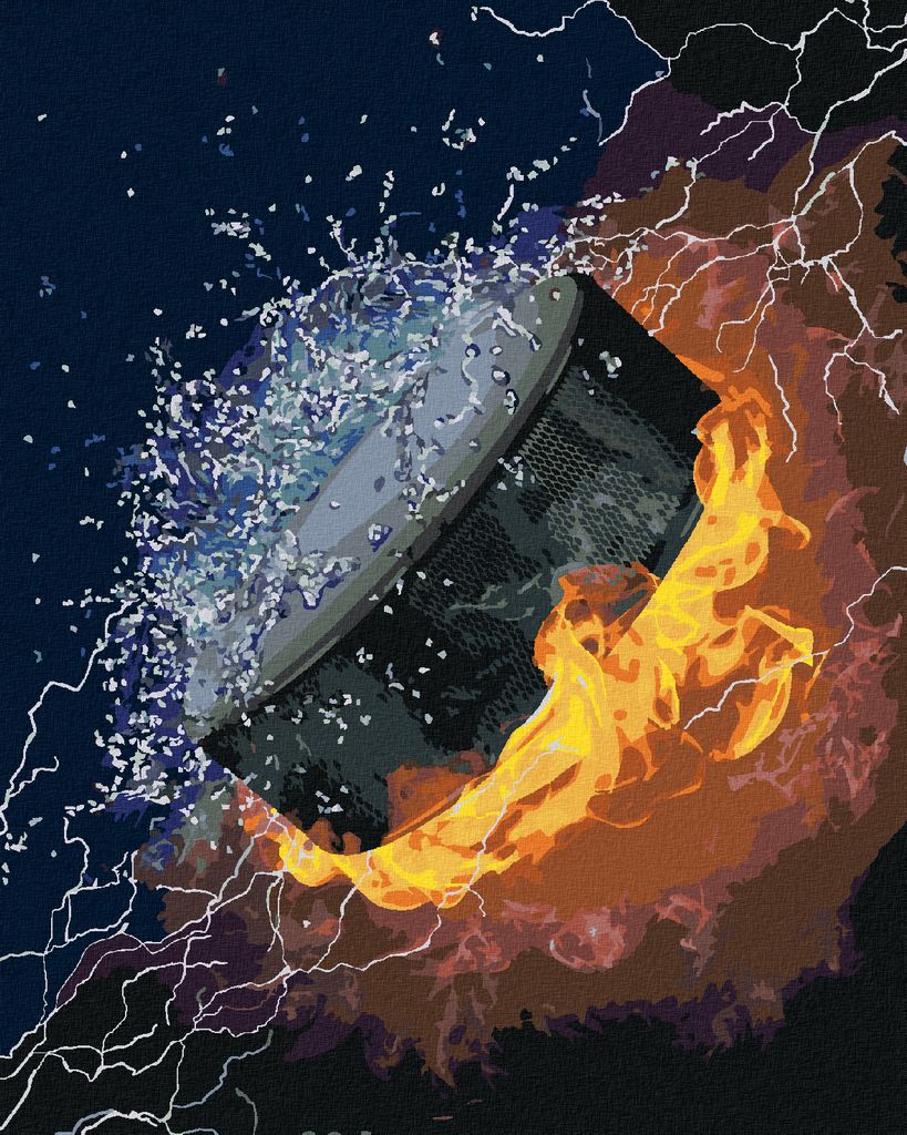 Zuty - Malen nach Zahlen - HOCKEY-PUCK IM WASSER UND FEUER, 40x50 cm, ohne Keilrahmen