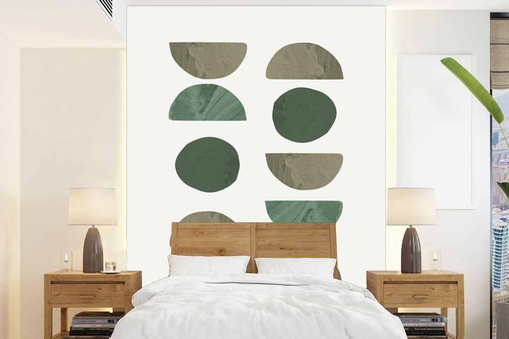 MuchoWow Fototapete für Wohnzimmer oder Schlafzimmer Wandtapete Vinyl Motivtapete Formen - Grün - Kreis - Halb - 190x260 cm - Papiertapete