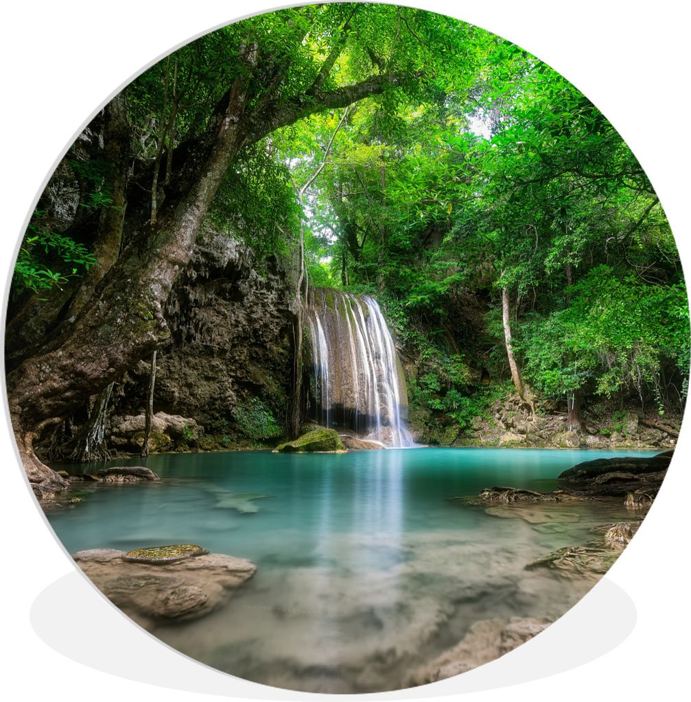 MuchoWow Rundes Wandbild - Runde Bilder Erawan-Wasserfall in Kanchanaburi, Thailand. Ø 90 cm Kreis Wanddekoration Kunststoff - Wandkreis - Wands...