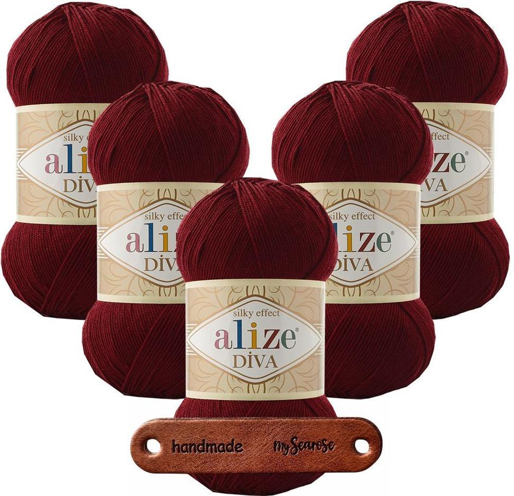 5 x ALIZE Diva 57 Bordeaux mit Label Produktbild 