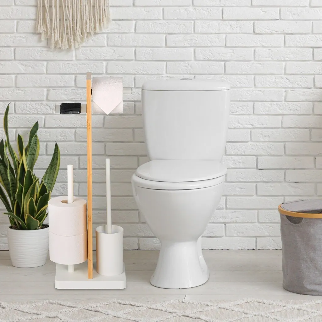 Porte-rouleau papier toilette et brosse WC avec étagère en inox brossé