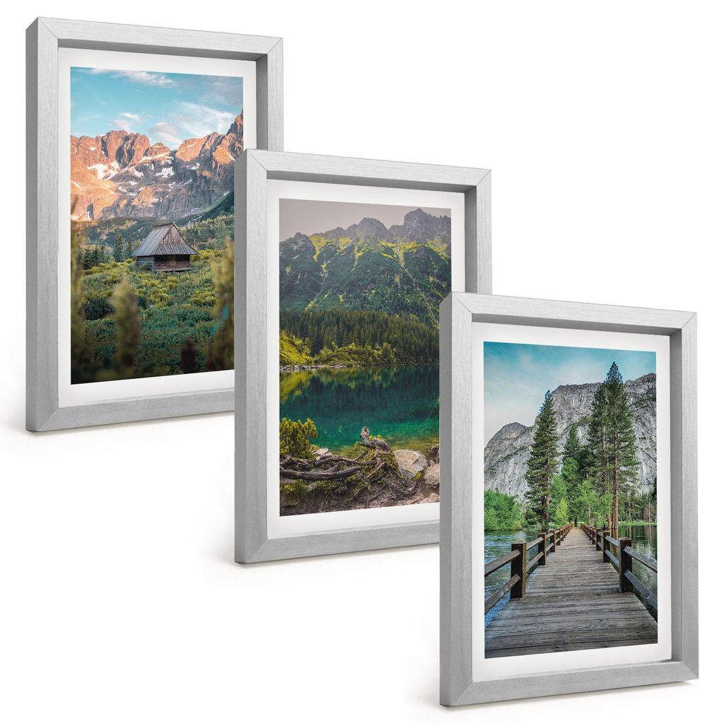 Bilder Set 3-teilig im silbergerahmten Rahmen – Wandbilder 3 Stück – gerahmte Poster für Wohnzimmer, Schlafzimmer und Flur – 20x30 cm – B...