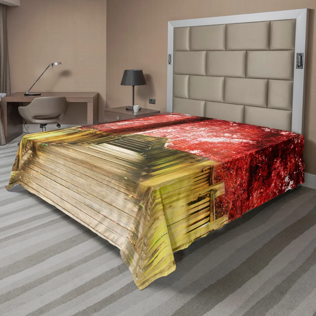 Drap de lit supérieur imprimé paysage romantique - Coloris Rouge Kaki