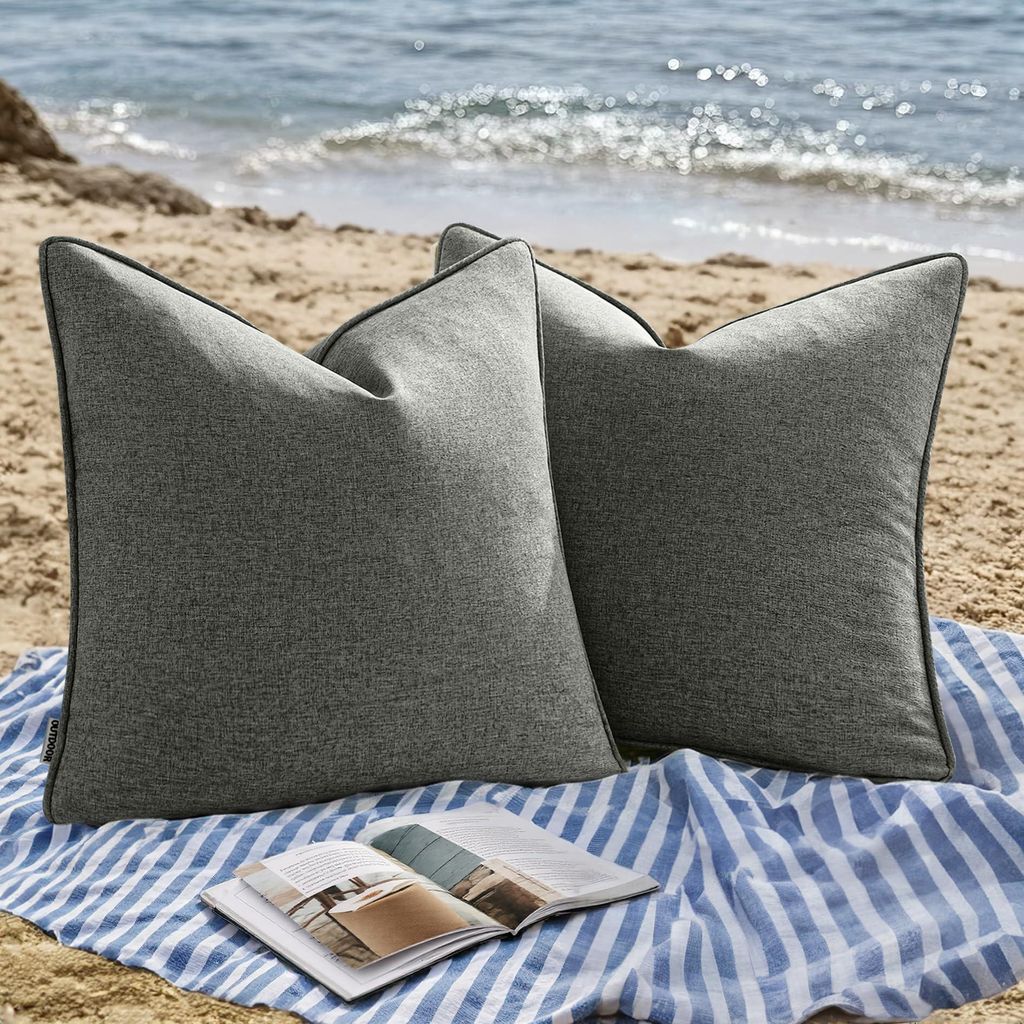 Set mit 2 wasserdichten Outdoor-Kissenbezügen, geeignet für Sofa, Wohnzimmer und Bett, 50 x 50 cm, dunkelgrau