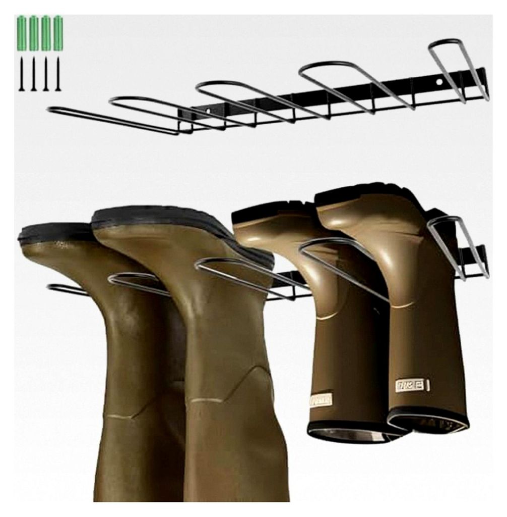 2er Set Schuhregal Wand Metall Schwarz, Stiefelhalter für 4 Paar, Schuhregal für Stiefel, Wandaufbewahrung für Stiefel, Stiefelaufhänger, Schuh...