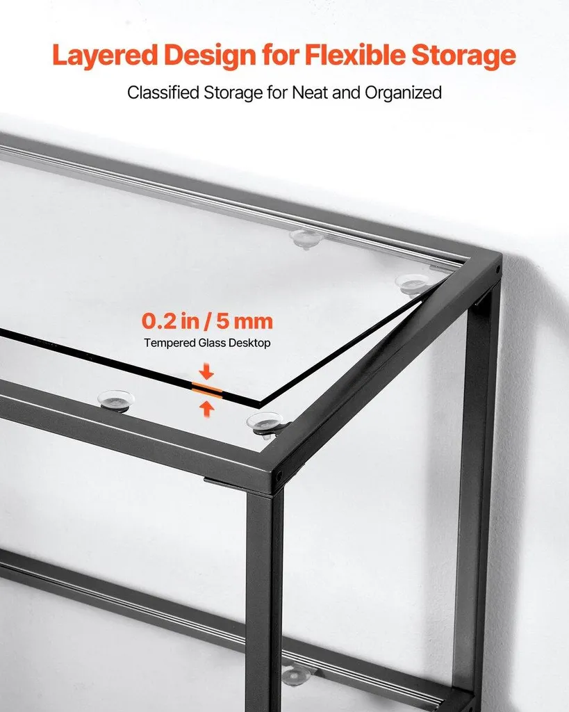 Table d'entrée fine 3 niveaux en verre noir pour petits espaces modernes
