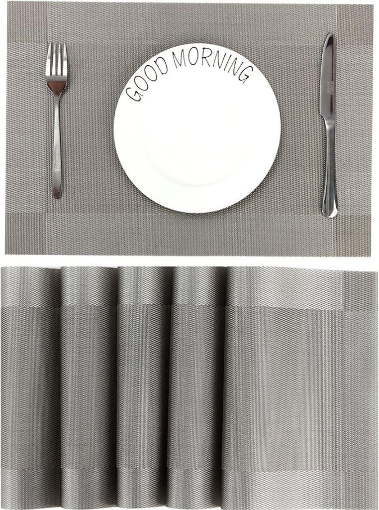 Platzset Abwischbar,Tischset Abwaschbar Grau 6er Set PVC