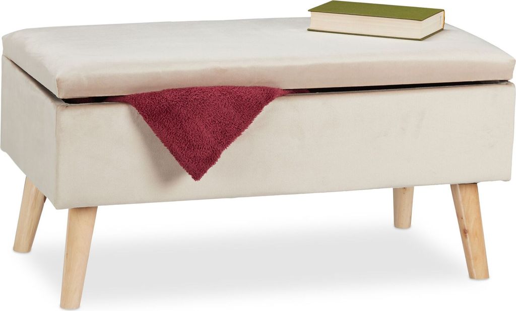 relaxdays Samt Sitzbank mit Stauraum Produktbild 