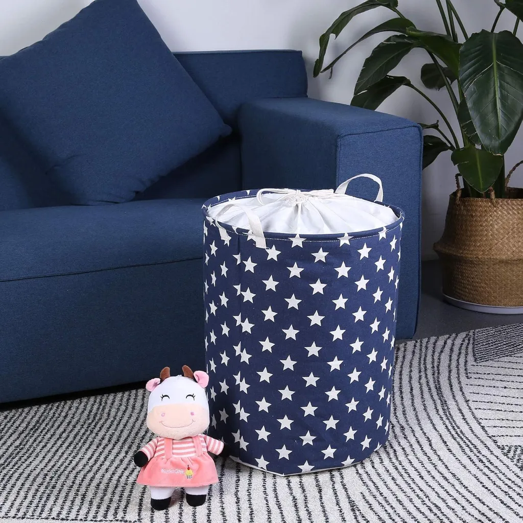 Panier à linge imperméable et pliable - Corbeille ronde en coton x2