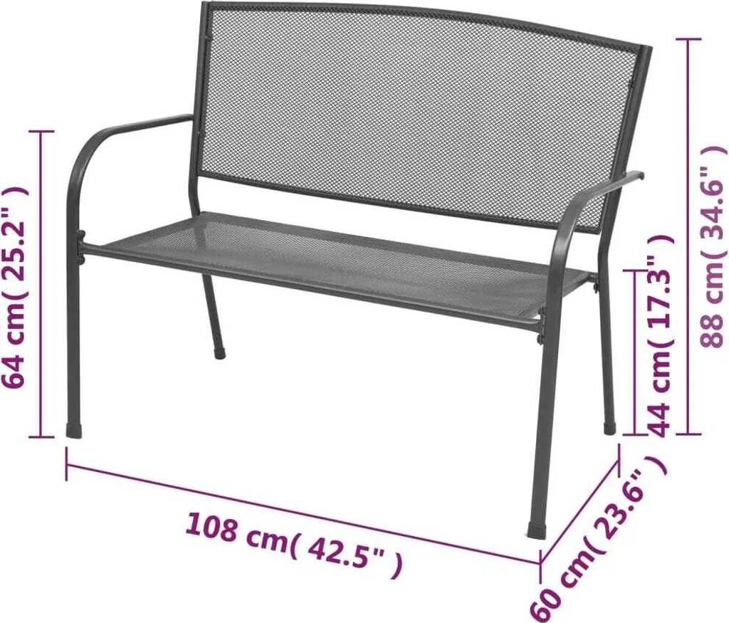 Banc de parc anthracite 108 cm avec dossier maille acier résistant