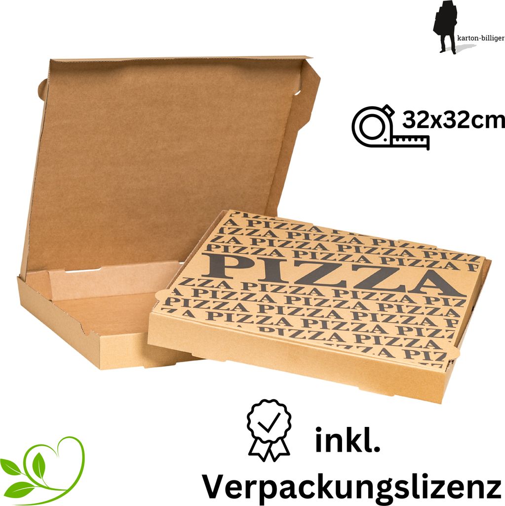 100x Pizzakarton Pizzaschachtel Pizzabox 32x32x4cm, braun, inkl. Verpackungslizenz!!