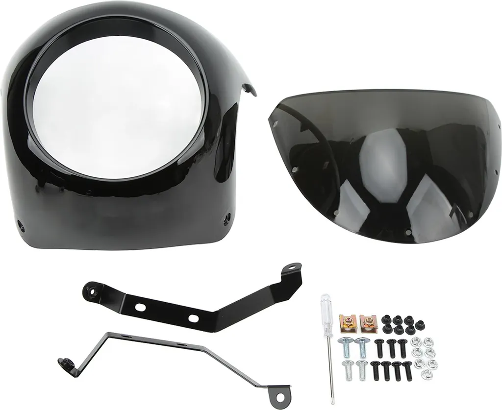 Carénage phare moto 7 pouces résistant et lisse noir brillant robuste
