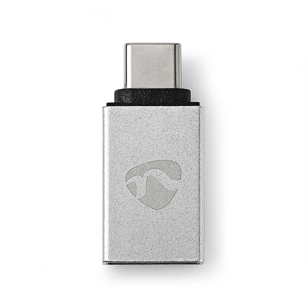 Nedis USB-C Adapter - USB 3.2 Gen 1 - USB-C Stecker - USB-A Buchse - 5 Gbps - Rund - Vernickelt - Silber - Verpackung mit Sichtfenster