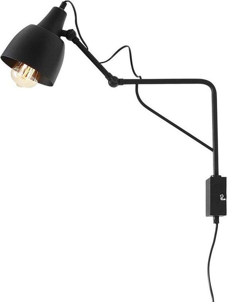Wandlampe mit Schalter Metall Schwenkarm H: 29 cm Schwarz E27 Kugelschirm Wandleuchte