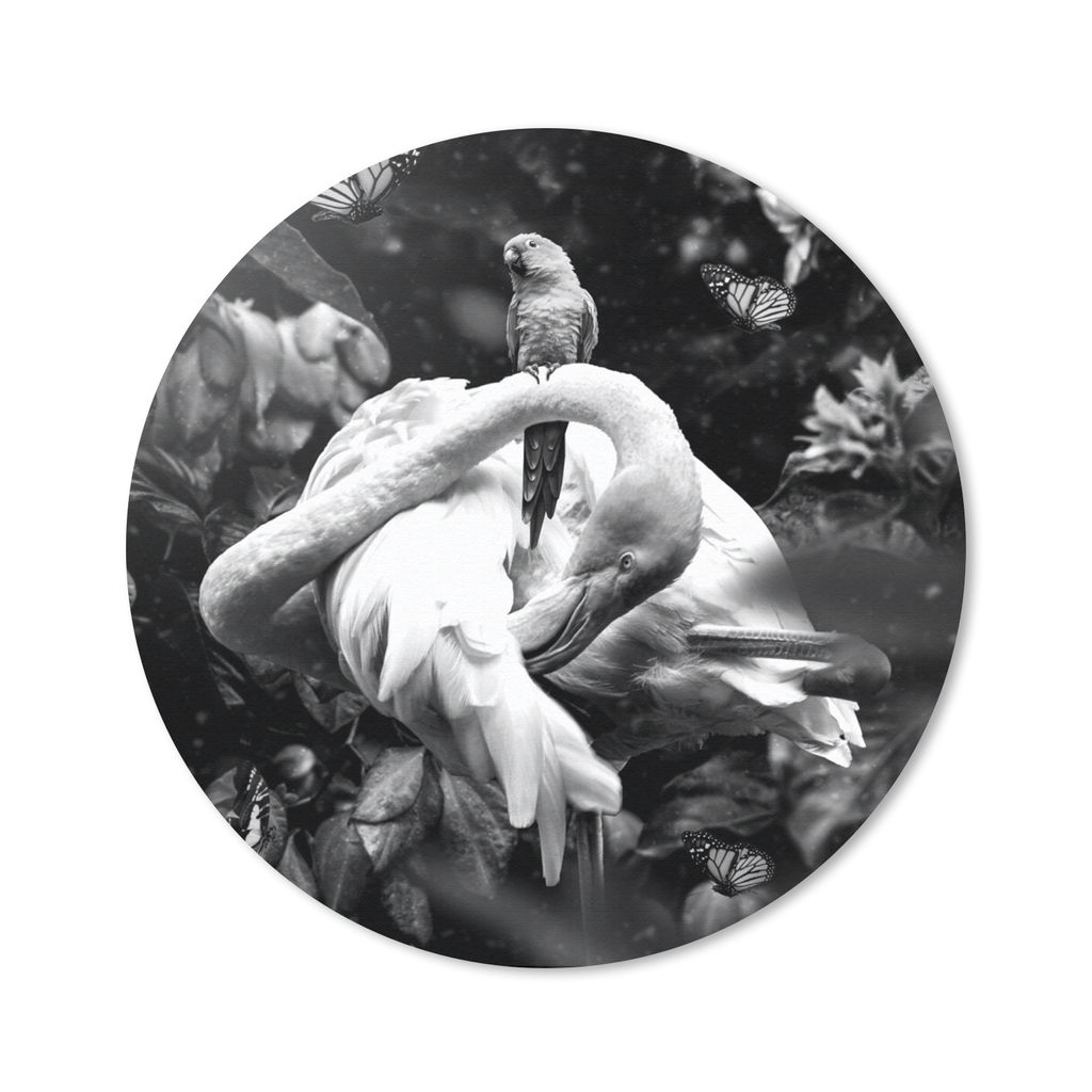 MuchoWow Mauspad Mousepad Pflanzen - Flamingo - Dschungel - Schwarz - Weiß 30x30 cm - Mousepads - Maus Mat - Pad - Mausunterlage - Tischunterlag...