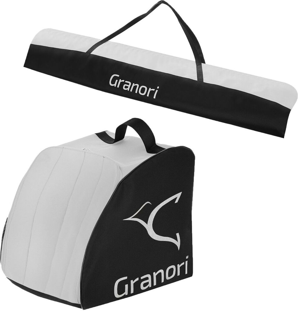 Granori Skitasche / Skisack + Skischuhtasche Kombi-Set für 1 Paar Skischuhe & Skier bis 170 cm in grau-schwarz