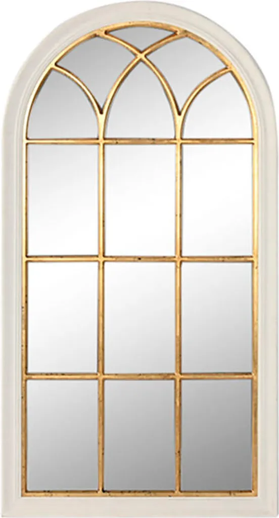Miroir mural effet fenêtre pour agrandir salon blanc et or 68x128 cm