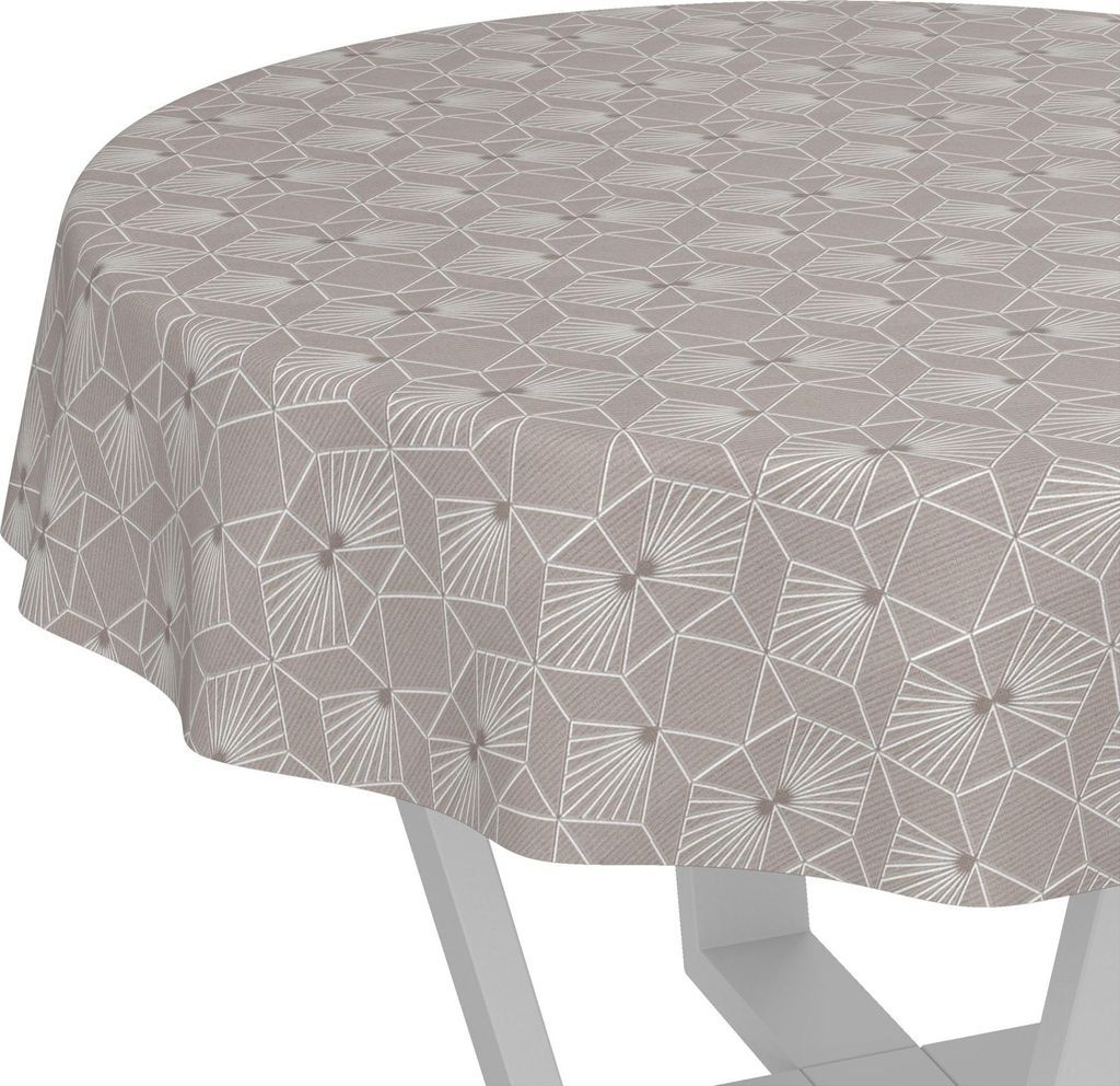 Tischdecke Wachstuch Premium Ornamente Beige Robust Wasserabweisend Rund 100 cm