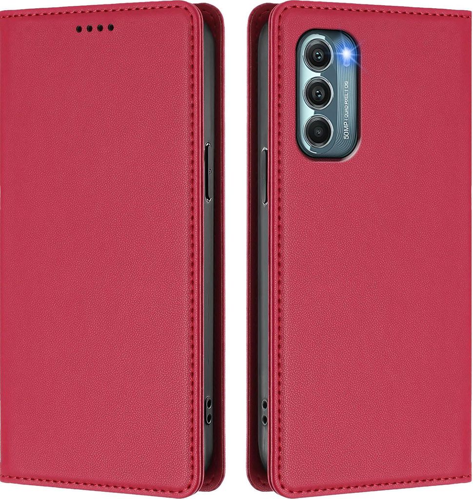 Handyhülle für Motorola Moto G Stylus 2022 5G, Kunstleder Klapphülle Stoßfeste Magnetische Hülle mit Ständer Rot