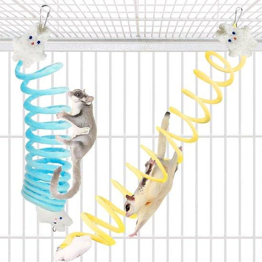 Kleines, blauw-geel schommelspielzeug für kleine Haustiere, 2 Stück, elastisches Kletterseil für Hamsterkäfige