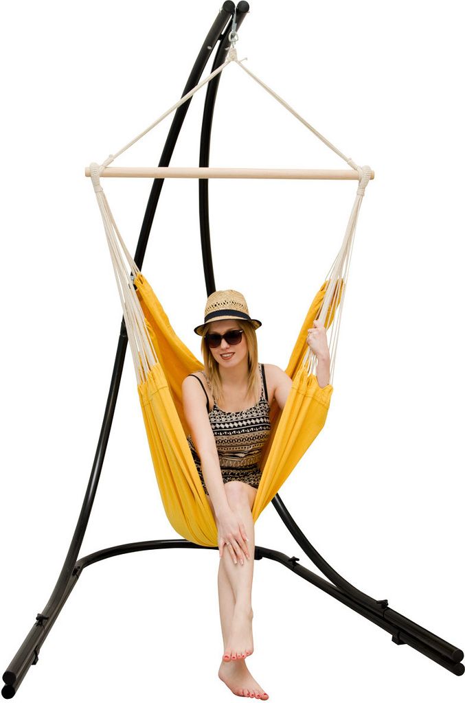 XXL Hängesessel mit Gestell Hängestuhl für 2 Doppel Hängesitz Hängeliege Gelb