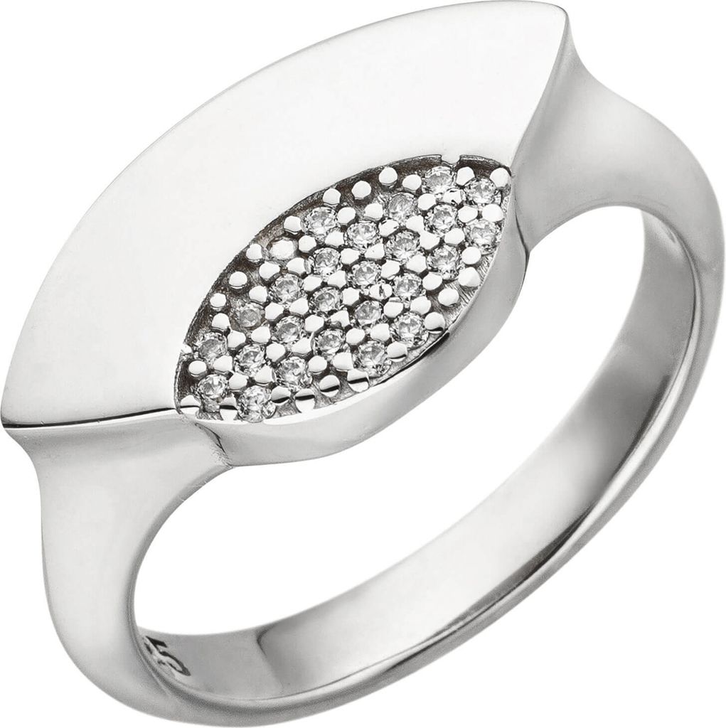 Breiter Ring aus 925 Silber mit 25 weißen Zirkonia rhodiniert glänzend Damen Innenumfang 56mm Ø17.8mm