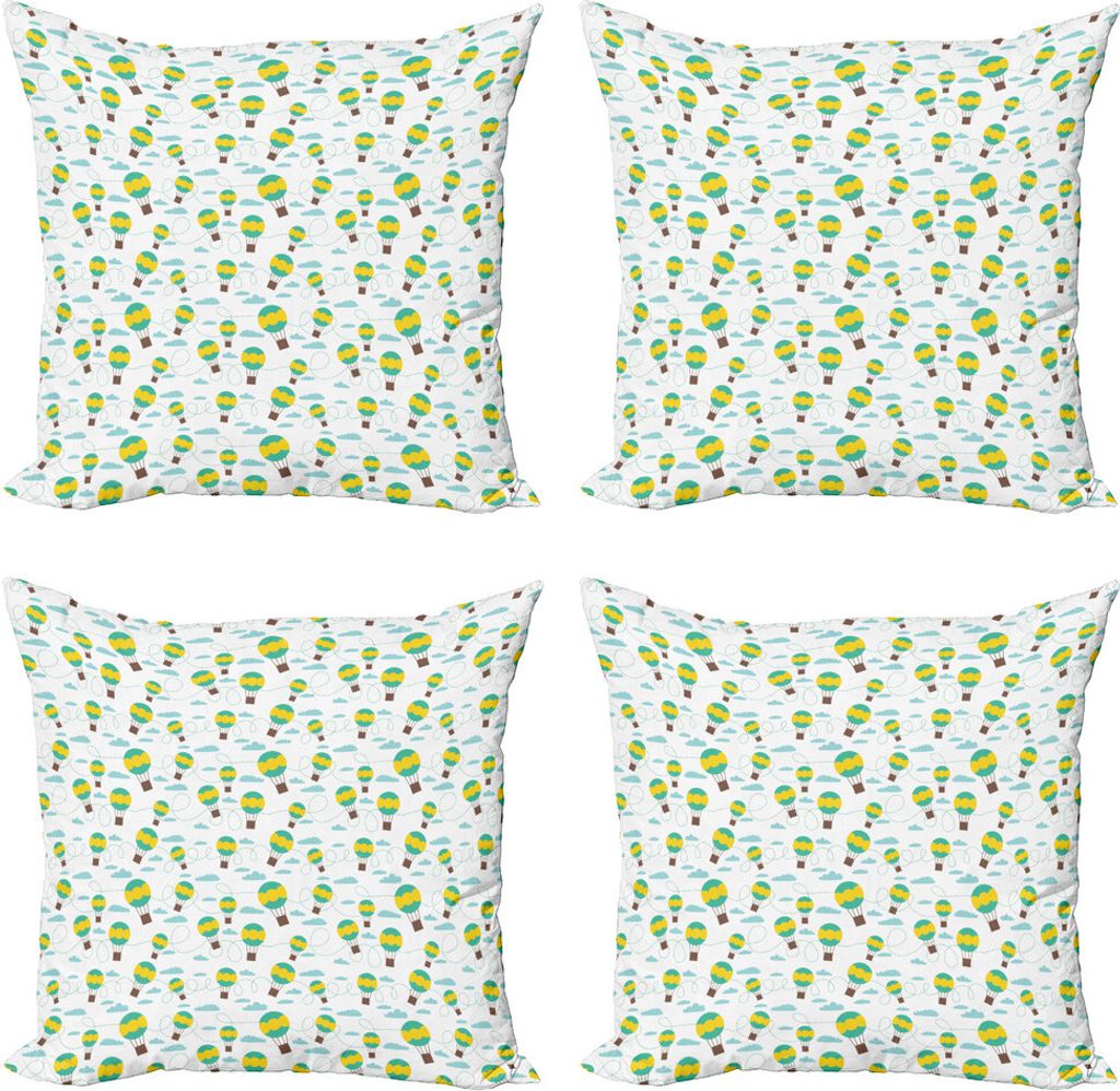 ABAKUHAUS Ballon Kissenbezug Set (4 Stück), Cartoon Heißluft-Ballone, Moderner Doppelseitiger Digitaldruck, 50 cm x 50 cm, Mehrfarbig
