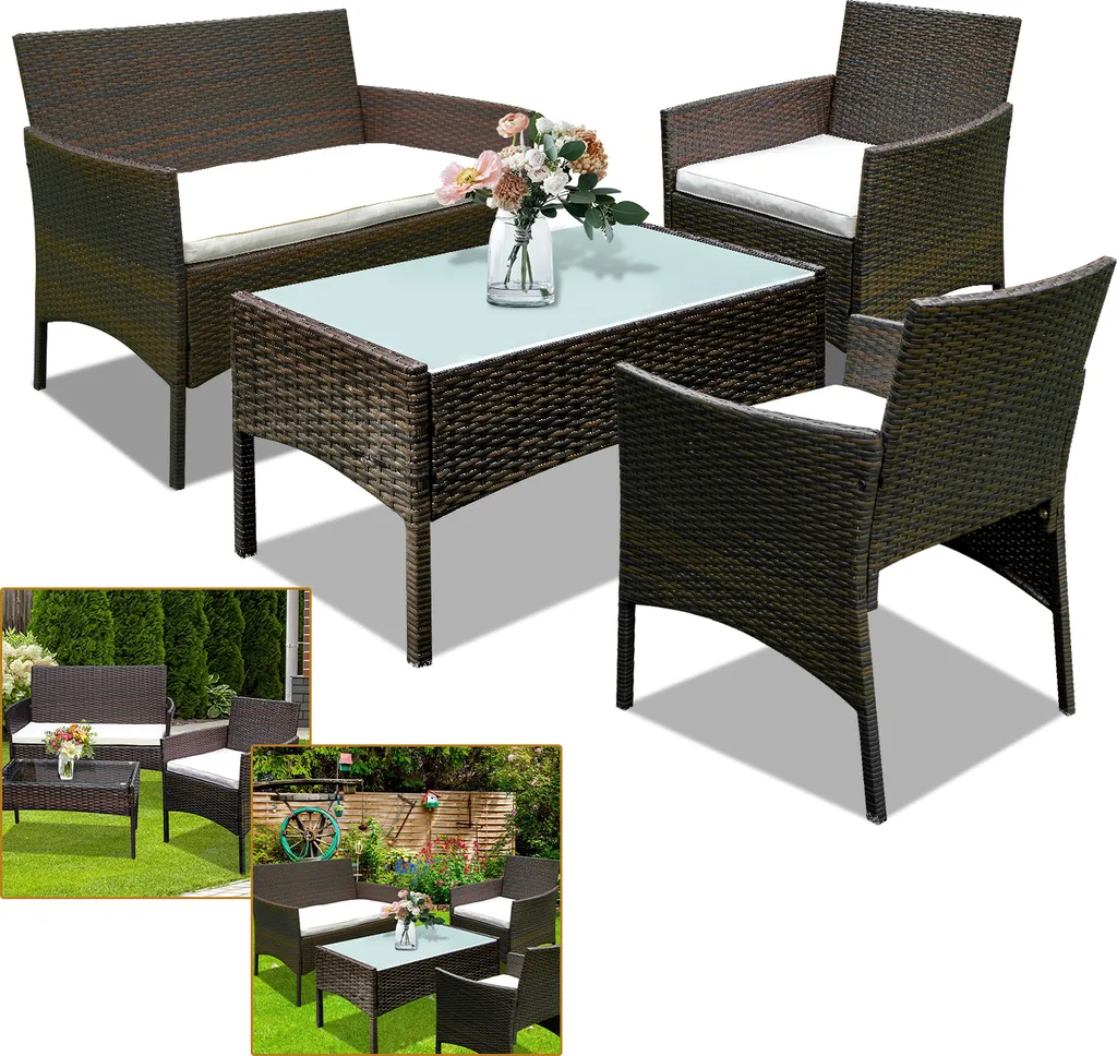 Clanmacy Mobili da giardino Set da giardino Salotto da giardino Mobili in rattan Set di sedute Balcone marrone