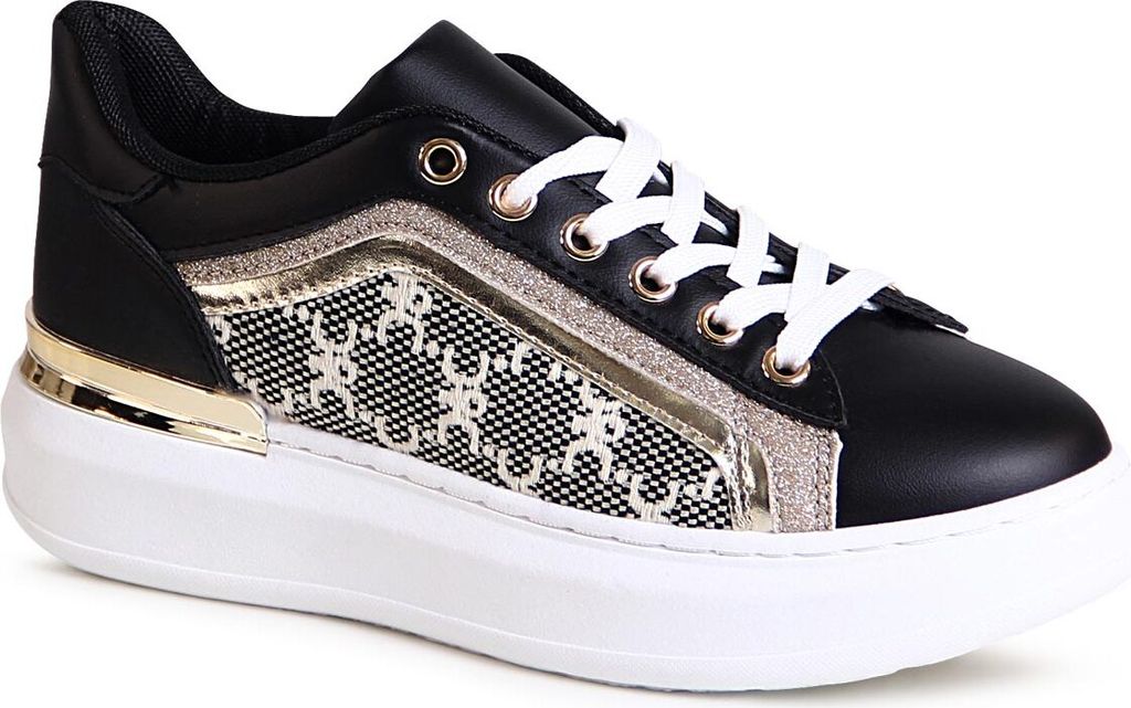 topschuhe24 2623 Damen Print Sneaker Plateau Glitzer Turnschuhe , Farbe:Schwarz, Größe:38 EU