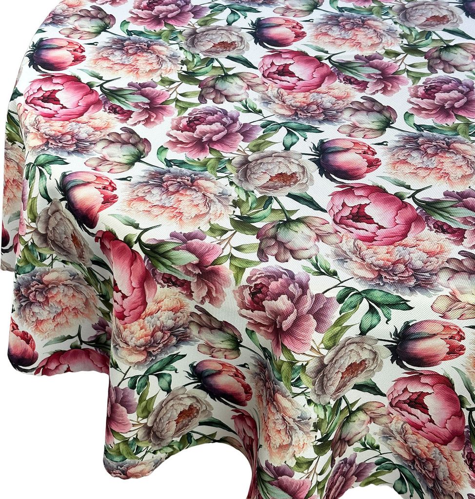 Tischdecke Fleckenabweisende Druck Runde Blumen Pfingstrosen Rosa Durchmesser: Ø 100 cm