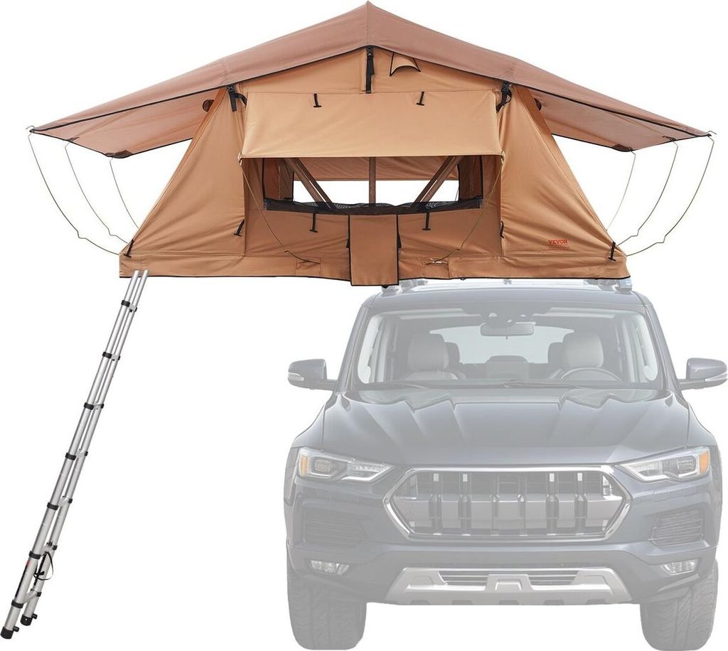 Rooftop Tent Hard Shell 2-3 Person Waterproof for Jeep SUV Truck w/ Ladder