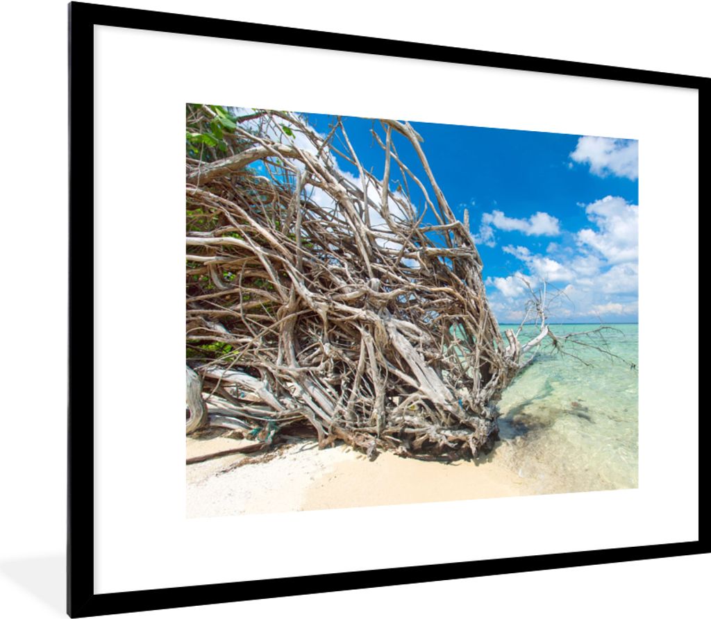 MuchoWow Gerahmtes Poster Strand - Äste - Tropisch - Meer 80x60 cm - Poster mit Schwarzem Bilderrahmen Wandposter Rahmen Foto Bilder - Schlafzim...