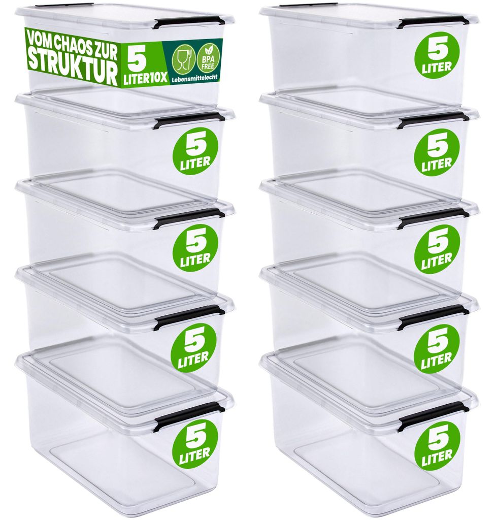 DEUBA® 10x Aufbewahrungsbox mit Deckel 5L Box Kunststoff Produktbild 
