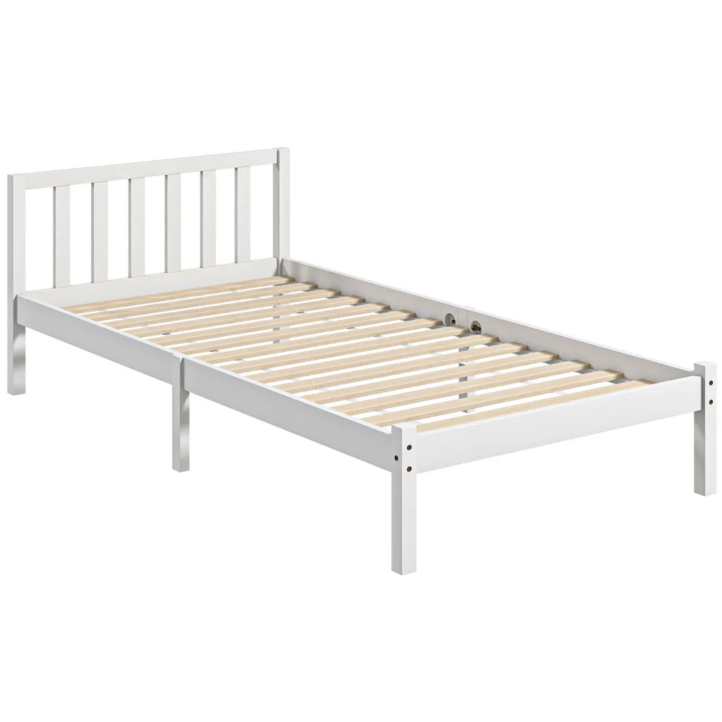Lit simple 90x190 en bois blanc avec tête de lit pour enfant et adulte