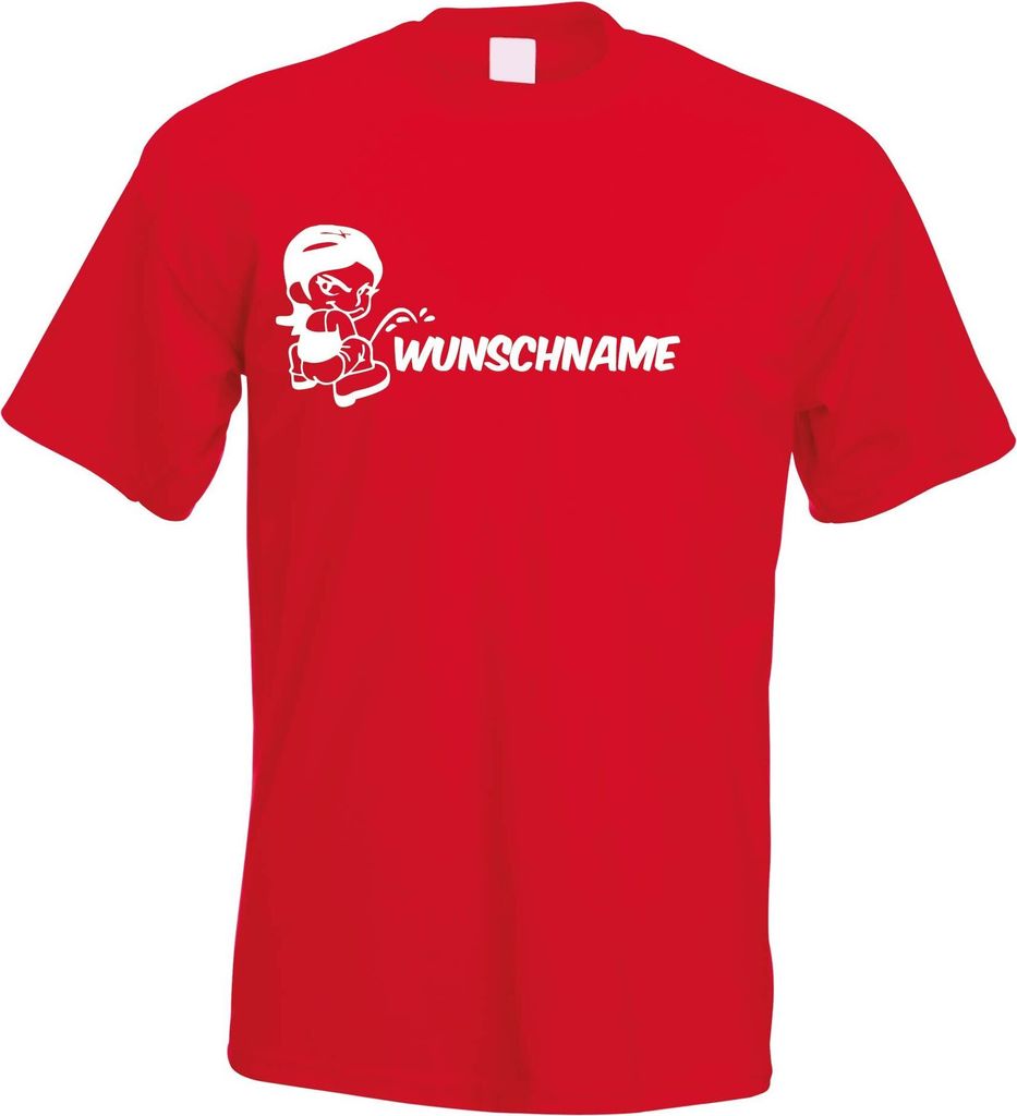 Kiwistar - T-Shirt Herren - rot - XXL - Piss on - Mädchen - Frau sitzt - Pissmännchen - mit Wunschtext personalisiert - Geschenk Mann Vatertag in...