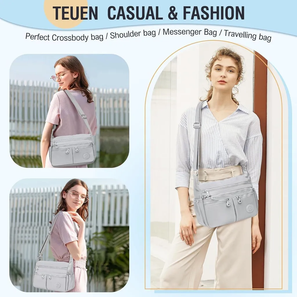 Borsa a Tracolla TEUEN Grande per Viaggi - Nylon Antifurto e Impermeabile - 9