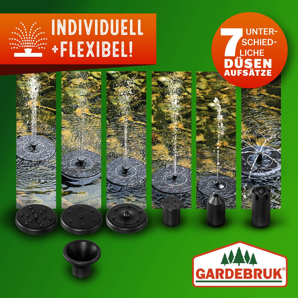 GARDEBRUK® Solar Springbrunnen 7 Effekte 180L/h Solarpanel Produktbild 7