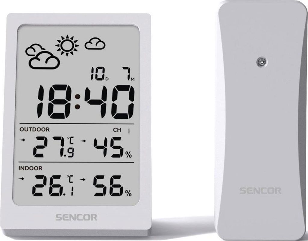 Sencor Wetterstation Sws 2300 W mit Wettervorhersage, Temperatur, Luftfeuchtigkeit, Funk-Sensor, 100x65x24 mm (HxBxT)