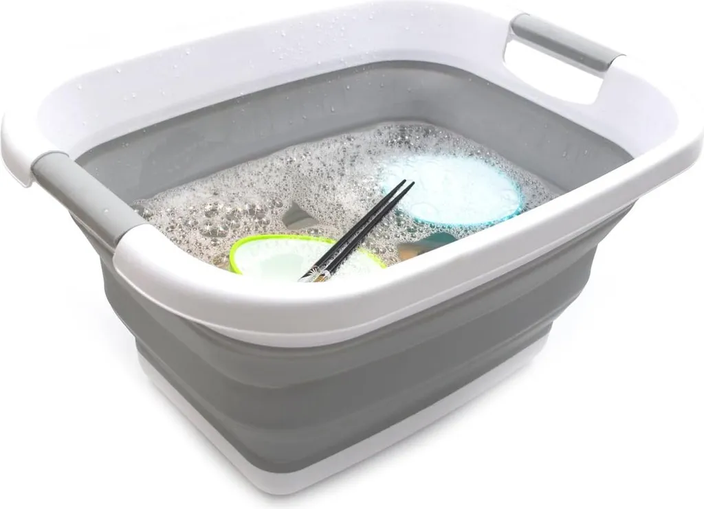 Corbeille à linge rétractable 25L et bac de rangement gris multi-usage