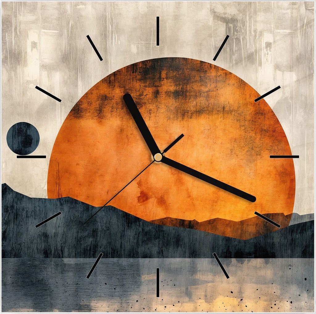 Wanduhr aus Glas mit Motiv Sonnenuntergang Kunst- 30 x 30 cm - inkl. Aufhängesystem