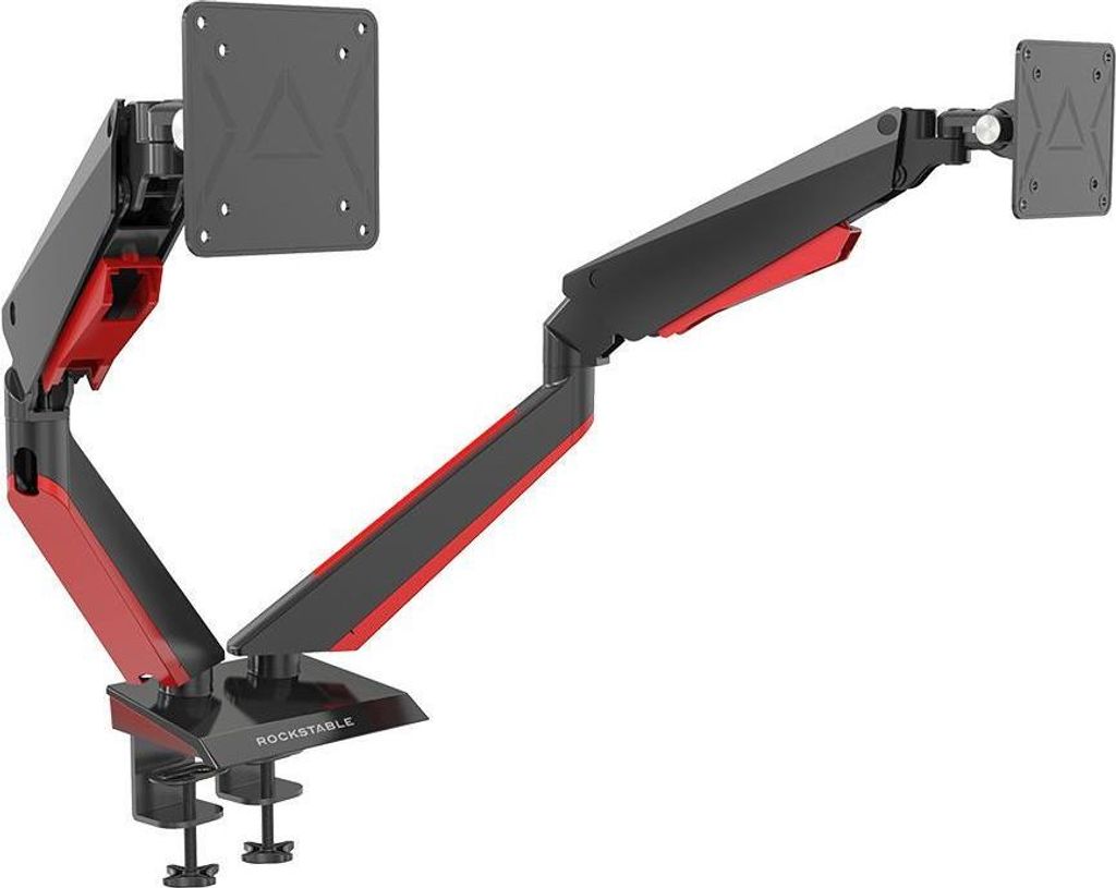 Rockstable Monitorarm, 13-32 Zoll Flat oder Curved Bildschirme, Monitorhalterung beleuchtet max. 8kg pro Monitor, VESA 75x75/100x100, Schwarz