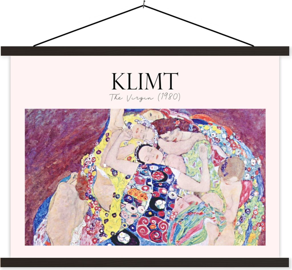 MuchoWow Textilposter Kunst - Gustav Klimt - Die Jungfrau (1980) 120x90 cm mit schwarzem Rahmen - Aufhänger für Poster