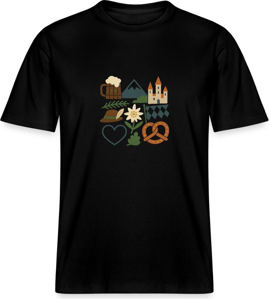 Spreadshirt Bayern Volksfest Breze Edelweiß München Relaxed Fit Uni T-Shirt, 3XL, Schwarz
