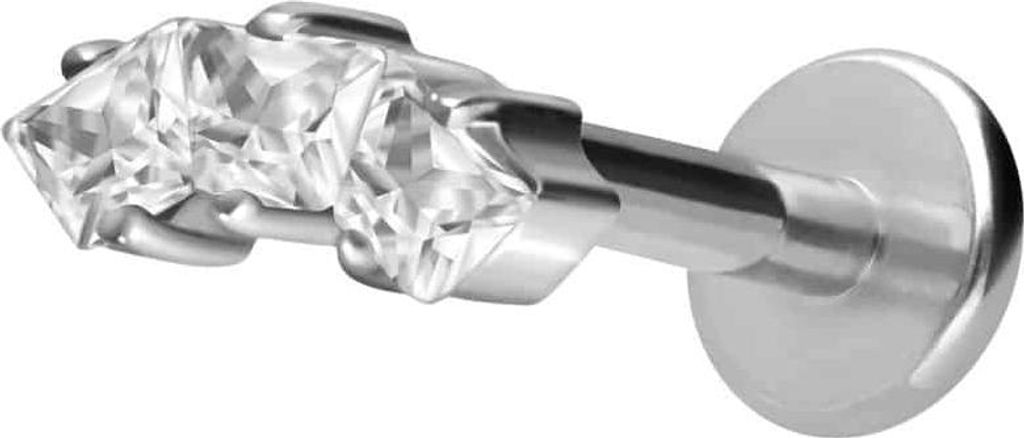 Ohrpiercing, Nasenpiercing Titan Labret mit Innengewinde EINGEFASSTE KRISTALLTRAPEZE Silber Stablänge: 10mm | Stabstärke: 1,6mm | Discgröße: 3 ...