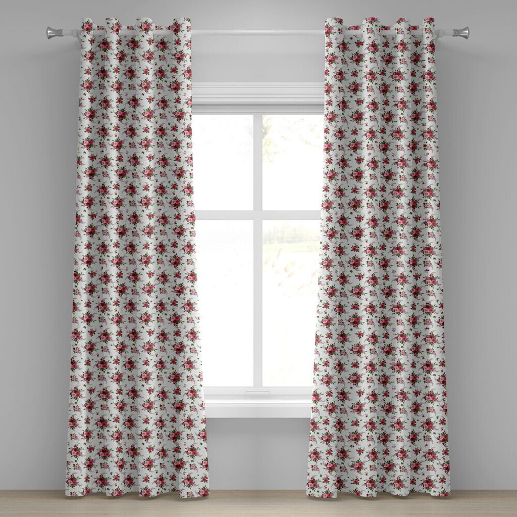 ABAKUHAUS Blumen Ösenvorhang, Brautsträuße-Muster mit Rosen und Freesie romantische viktorianische Komposition, Dekorative 2-Panel-Fenstervorhä...
