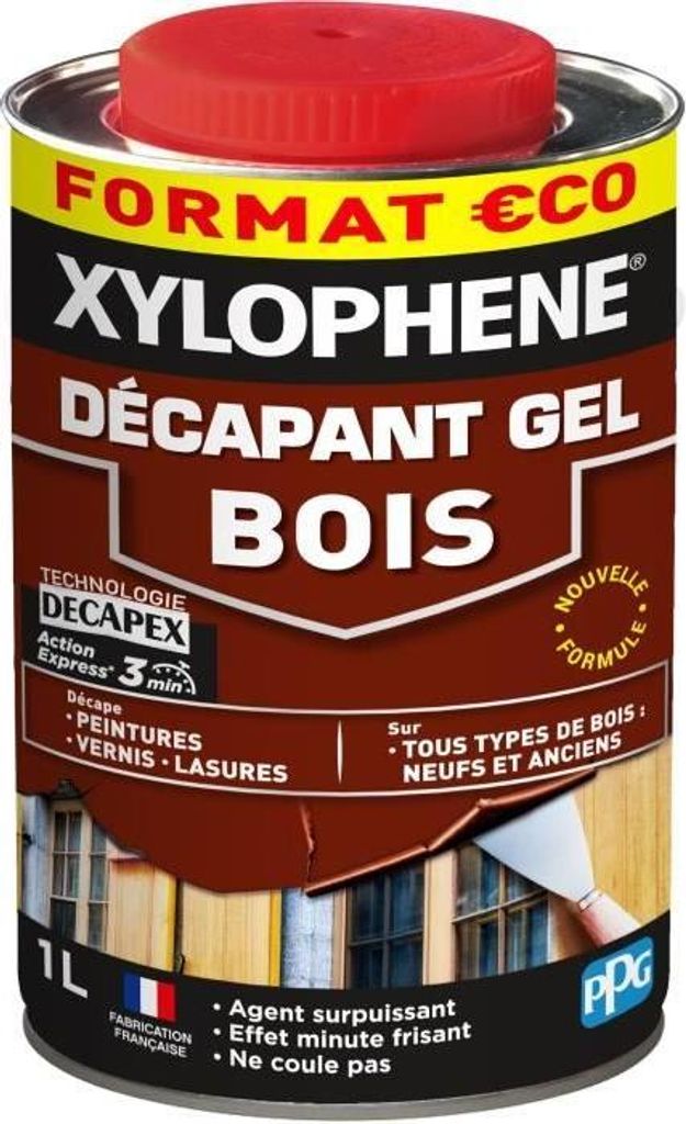 Holzentferner Gel XYLOPHENE, 1 L, Schnellwirkend 3 Min, Kräusel Effekt, Für alle neuen und alten Hölzer
