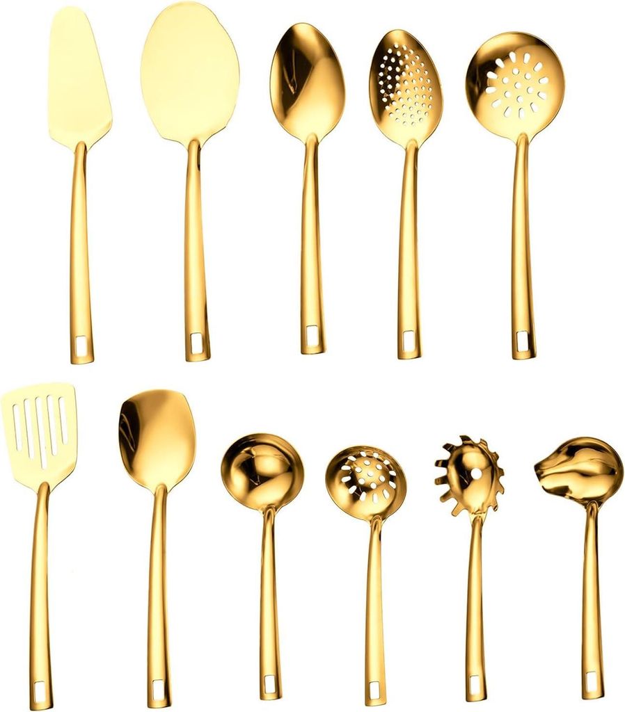 Gold Kitchen Utensil Set, 11-Piece, Titanium Gold Coated Stainless Steel Cooking Utensil Set, Spatula, Cooking Spoon Set, Cookware, Home Essentials...