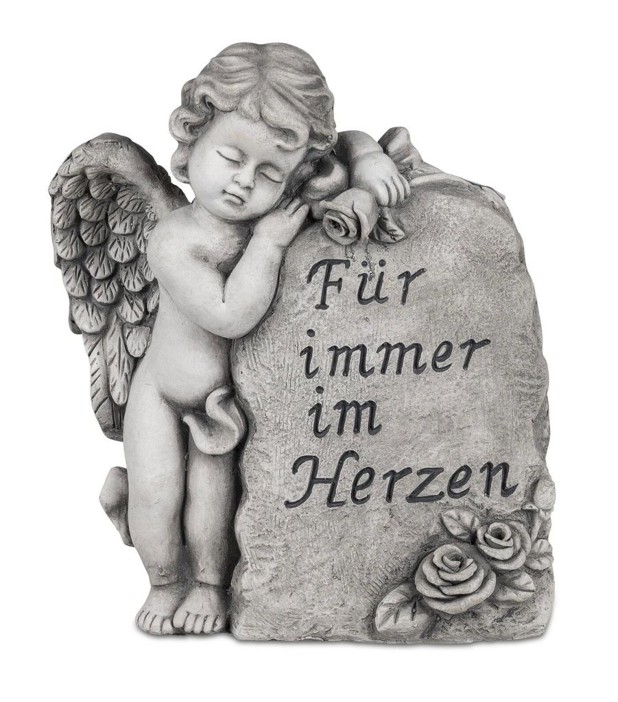 Grabschmuck Engel am Stein Grabdeko Gedenkstein Grab Deko Figur Skulptur Kreuz
