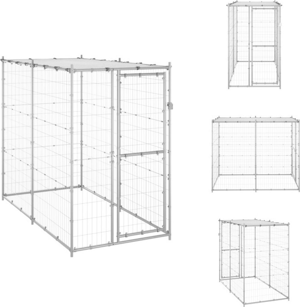 vidaXL Outdoor-Hundezwinger mit Dach Verzinkter Stahl 110x220x180 cm - Hundezwinger & -ausläufe